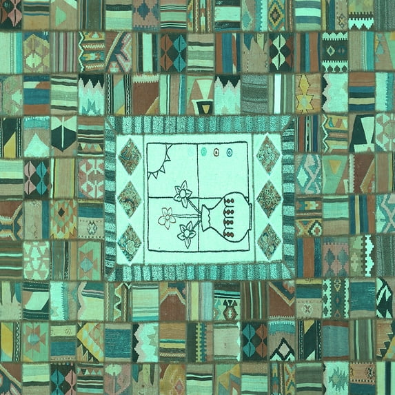 Ahgly Company Machine Washable Indoor Square Oriental Turquoise Blue Traditional Area Rugs, 3' Square