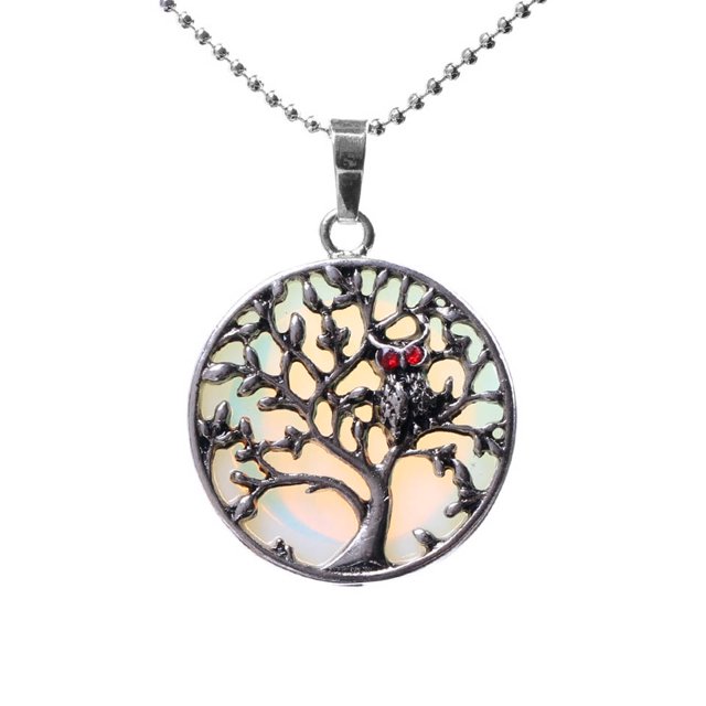 Colliers et Pendentifs Ancien Arbre Creux de Vie de Couleur Argent Rond Femmes Hommes