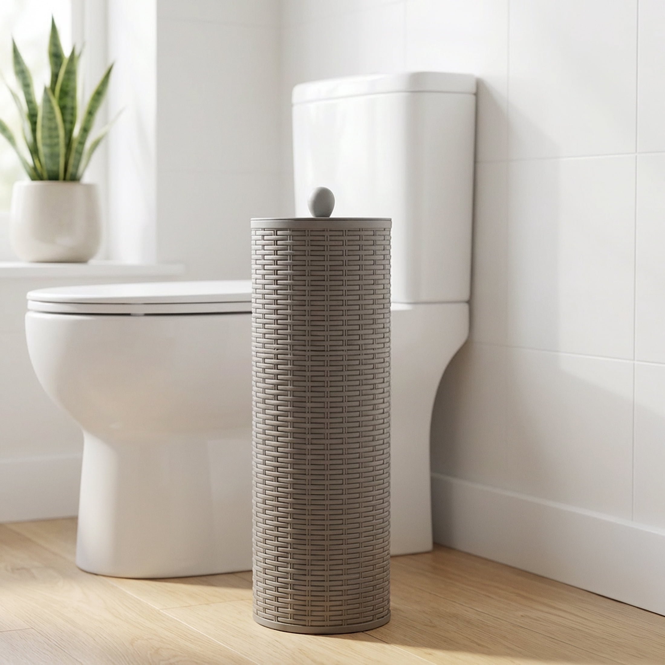 Rubbermaid Charcoal Gray Toilet Paper Holder with Lid, Holds 4 Rolls