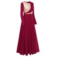 thumbnail image 3 of IBTOM CASTLE Women Metallic Bi Color Liturgical Praise Dance Dress Long Sleeve Lyrical Dancewear Church Maxi Robe Worship Costume L Wine Red, 3 of 5