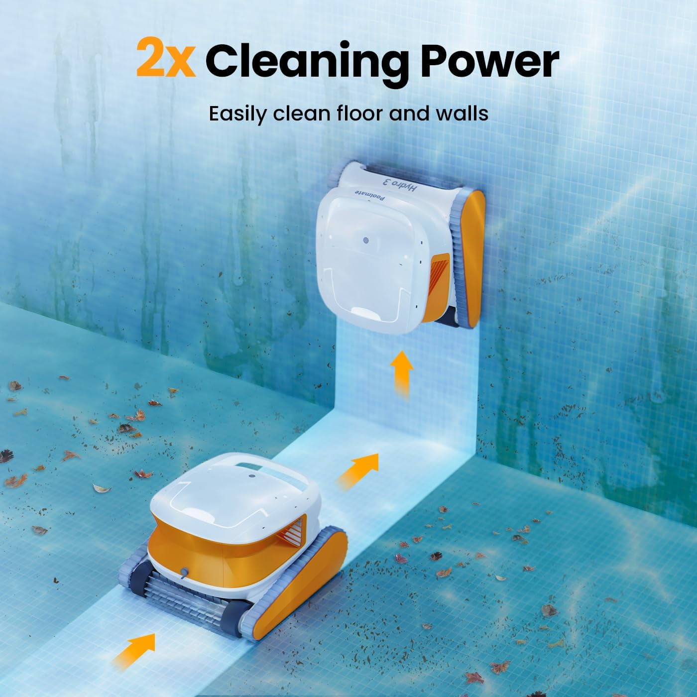 Hydro 3 Cordless Robotic Pool Cleaner,Wall Climbing Function, 200mins Runtime, 2 Brushless Motor + 4.1L Filter Basket Ideal for Inground Aboveground Pools