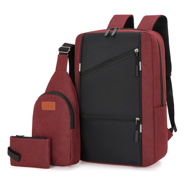 Conjunto de bolso informal para ordenador portátil bolsa de viaje para libros bolsa larga multifunción con interfaz USB antirrobo para viaje de negocios 3 uds.