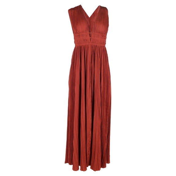 Pre-Owned Ulla Johnson Veda Pleated Maxi Dress Gown in brick Polyester