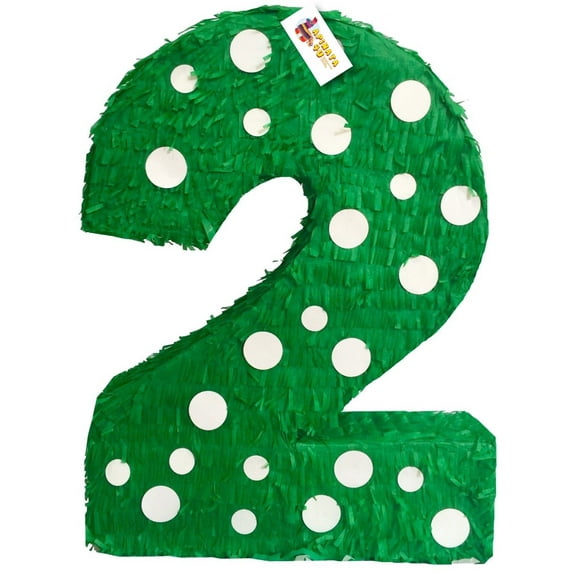 APINATA4U 20'' Tall Green & White Polka Dots Number Two Pinata
