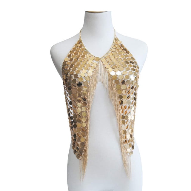 Women's Sexy Halter Backless Tank Top Bra Body Chain Necklace Tassels Party