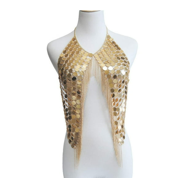 Women's Sexy Halter Backless Tank Top Bra Body Chain Necklace Tassels Party