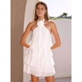 thumbnail image 2 of Womens Backless Halter Neck 3D Floral Applique Layered Ruffled Hem Short Mini Dress Party Wear White XL, 2 of 9