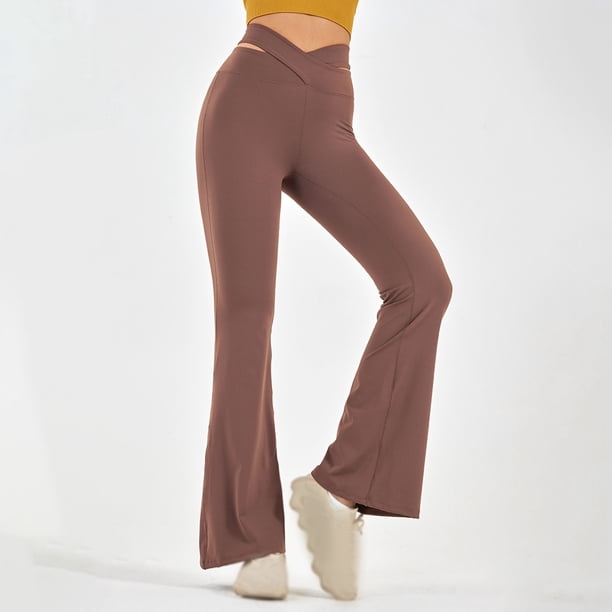 MKLEKYY Leggings de cintura alta para mujer, calados, acampanados, para yoga y fitness, informales, modernos, para entrenamiento