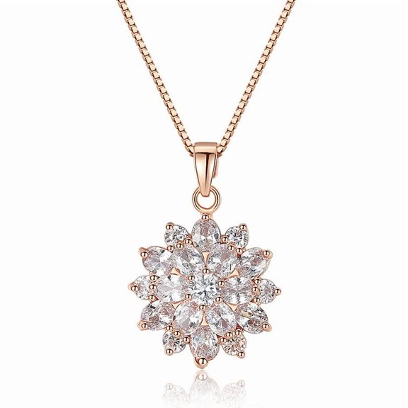 PAENENPH 14K Gold Flower Crystal Pendant Necklace for Women, Dainty Snowflake Shape Natural Crystal, Fashionable Necklace, Ideal Jewelry Gift for Her, Exquisite Everyday Piece