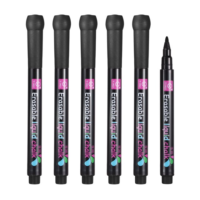 Uxcell Marqueurs de Craie Liquides, 6 Pcs Marqueurs pour Tableau Blanc Pointe Fine Stylos à Essuyage à Sec Craie Effaçable à l'Eau Colorée pour Tableau Blanc LED Note Board Tableau Noir Planification Verre, Noir