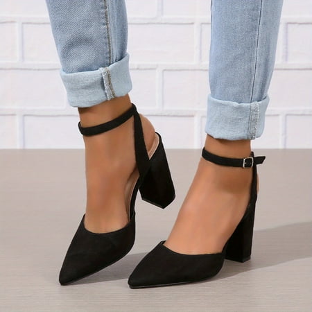 

Women s Stylish Dress Pointed Toe Block Heed Sandals Solid Color Ankle Strap D Orsay High Heels