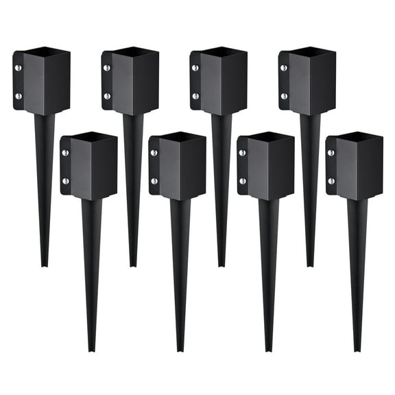VEVOR Fence Post Anchor Ground Spike, 8 pack 24 x 4 x 4 inches Outer Diameter (Inner Diameter 3.5 x3.5 inches), Metal Black Powder Coated Post Stake Ground, for Mailbox Deck Garden Railing