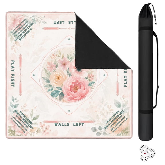 Blush Pink Watercolor Floral Mahjong Mat 31.5x31.5 Inch | Non-Slip And Noise Reduction Mah Jong Table Mat Cover with Carrying Bag For Mahjong Lovers, Poker, Board Games And Dominoes