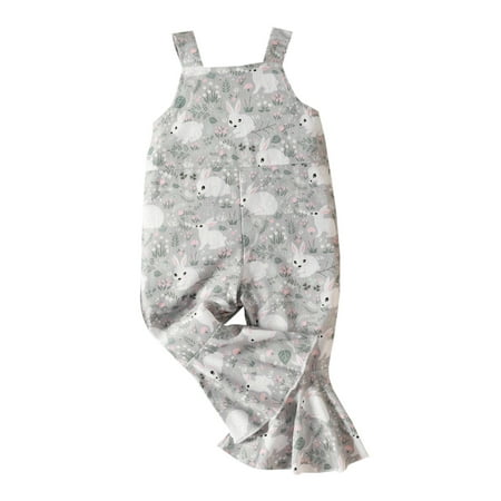 

Baby Girl Smocked Dresses Floral Romper for Baby Girl Toddler Girls Easter Sleeveless Cartoon Rabbit Prints Romper Bell Bottoms Jumpsuit Clothes 6 Month Sleepers Girl Summer