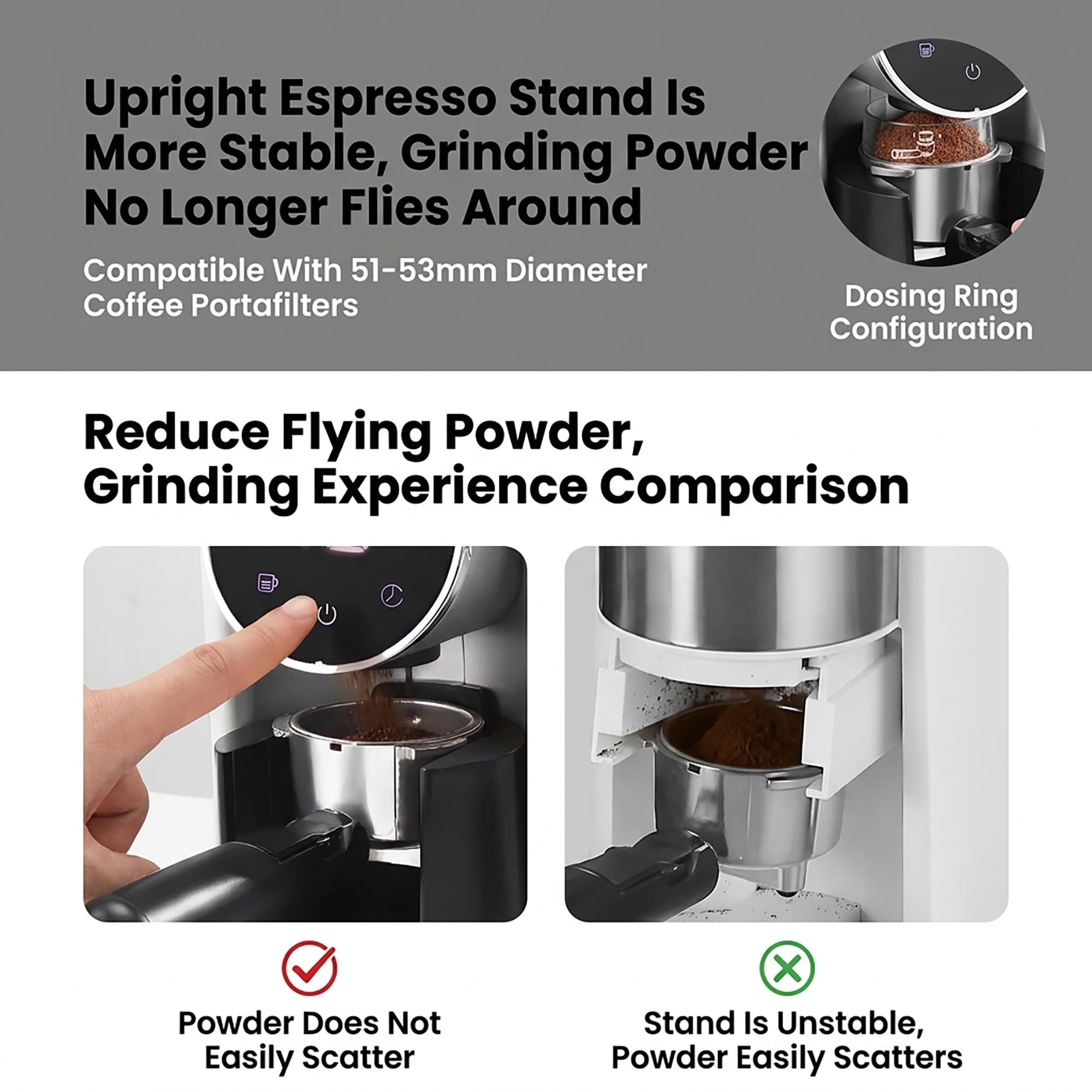 Electric Coffee Grinder LHKLUK, 25 Grind Settings, Timer & Cup Dual Modes, Touch Screen, Stainless Steel Conical Burr, Plastic Body, 250g Capacity, for Home & Commercial Use, White