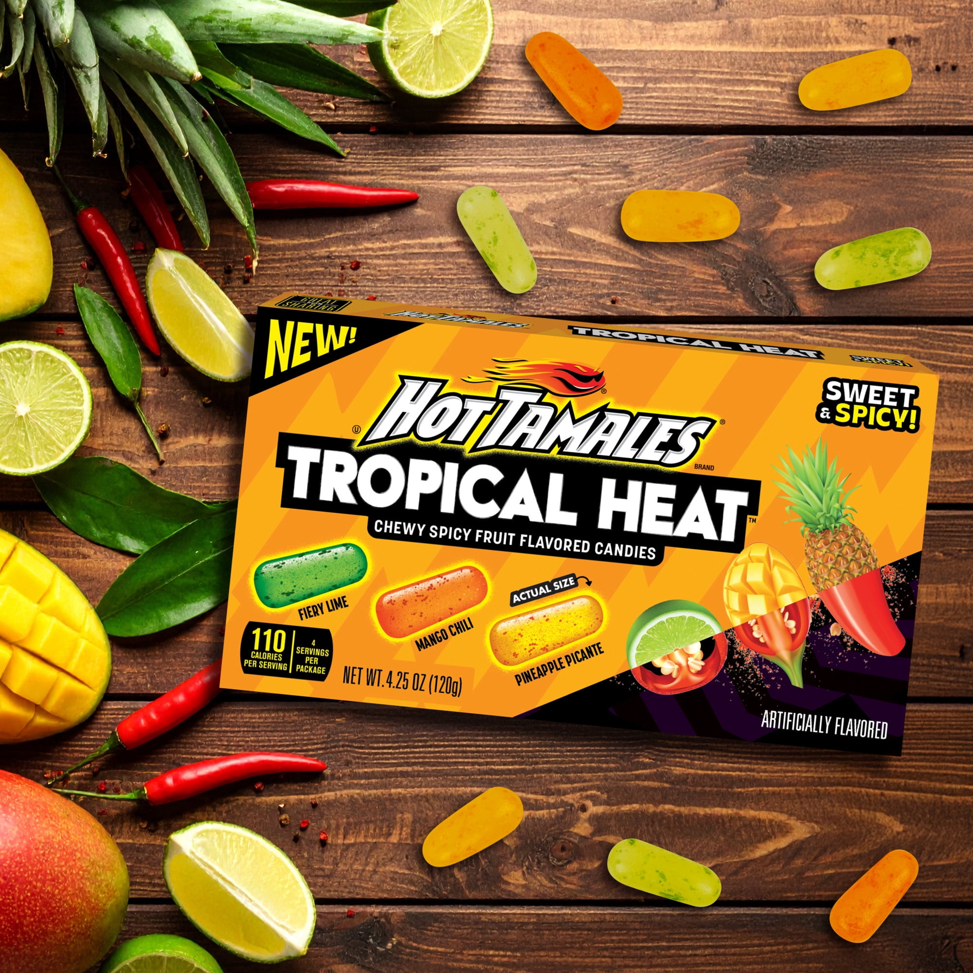 HOT TAMALES Tropical Heat Chewy Candy, 4.25 ounce Theater Box