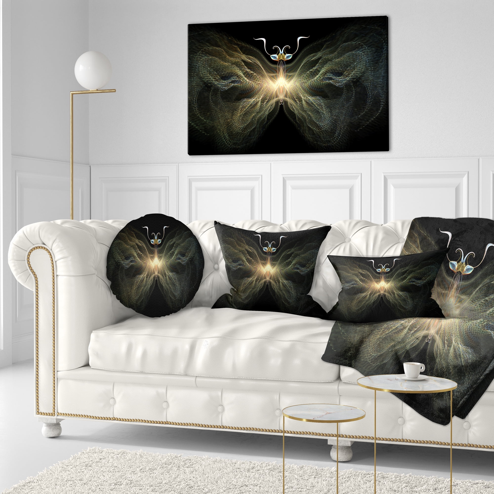 Designart Yellow Fractal Butterfly in Dark - Abstract Throw Pillow - 12x20