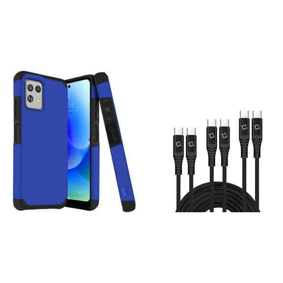 BD Dual Cover Designed for Moto G Power 5G 2023 Case (Cobalt Blue) Shockproof Protector Armor Case with 3-Pack of Fast Charging USB-C to USB-C Cables (3ft, 6ft, 10ft)