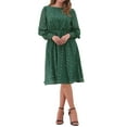 thumbnail image 2 of DARING DIVA Puff Long Sleeve Elastic Waist Mesh Dress L Green, 2 of 5