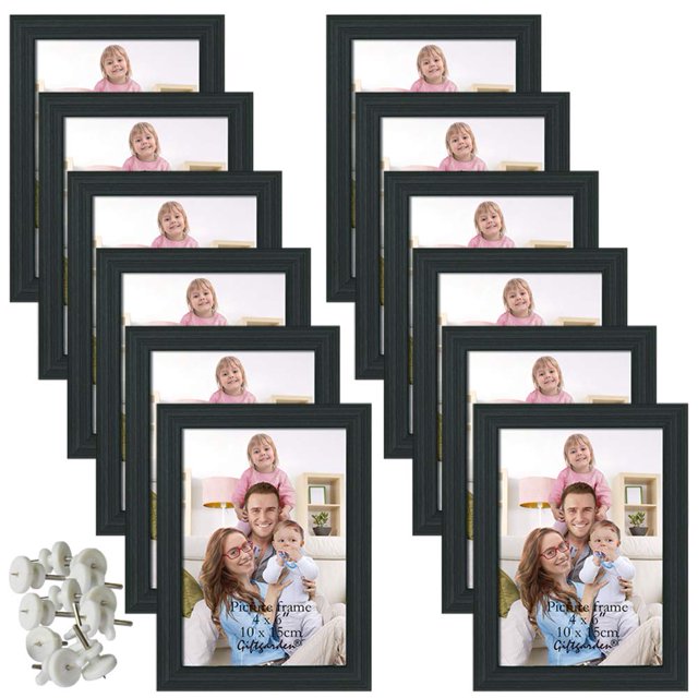 Giftgarden Marco De Fotos De 4 X 6, Color Negro, 4 X 6 Marcos De Fotos A Granel Para Pared O Mesa, Juego De 12
