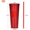 thumbnail image 2 of Happon Studded Tumbler with Lid & Straw, Plastic Cup for Iced Coffee, Smoothie, 24 Oz Transparent Red Drinking Tumblers, 2 of 5