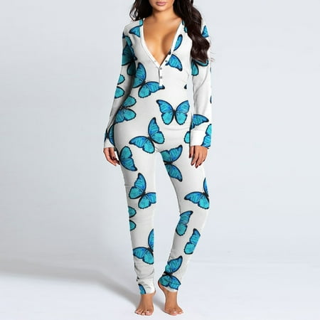 

PEONAVET Merry Christmas Women s Sexy Deep V Neck Bodycon Jumpsuit Butt Flap Pajamas Long Sleeve Romper Overall Sleepwear Christmas Gifts For Women
