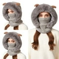 thumbnail image 4 of Women's 3-in-1 Winter Face Mask Beanie Hat, Full Coverage Balaclava Style with Cartoon Antlers, Adjustable Neck Warmer Scarf, Windproof Cold Weather Gear, Plush Trim - Grey, 4 of 6