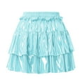 thumbnail image 5 of Womens Skirts Metallic Skirt Shiny Flared Pleated Layered Ruffle Hem Mini Halloween Rave Womens Clothes Sky Blue L, 5 of 5