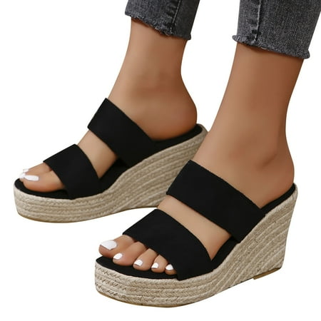 

Pyhlmscde Womens Sandals Summer Shoes Wedge Slippers Thick Soled High Heeled Sandals Open Toe Slip On Casual Slides Sandals