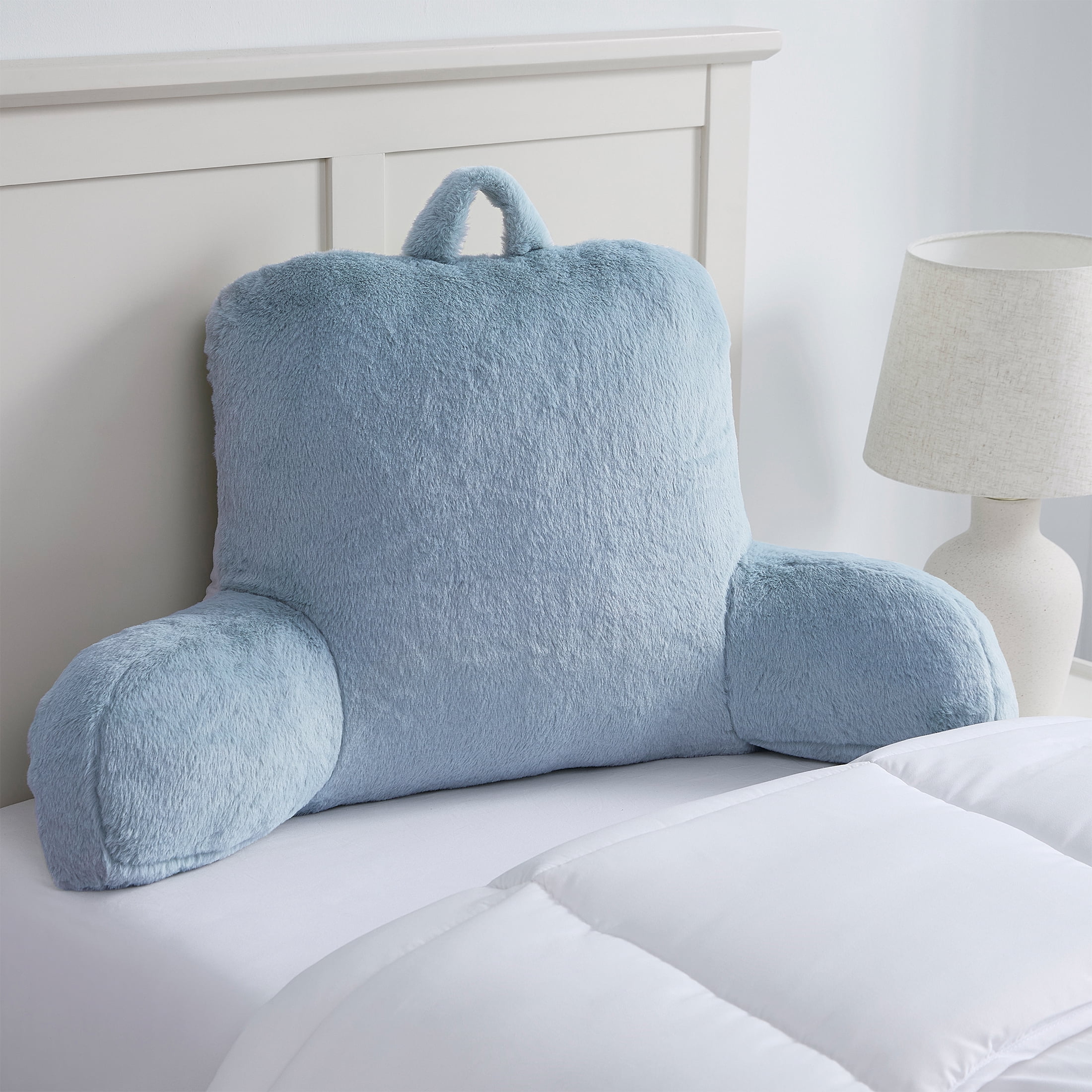 Mainstays Faux Fur Plush Backrest Pillow, Specialty Size, Blue