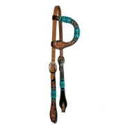 Showman Floral Tooled Single Ear Leather Headstall w/ Teal Rawhide Accents