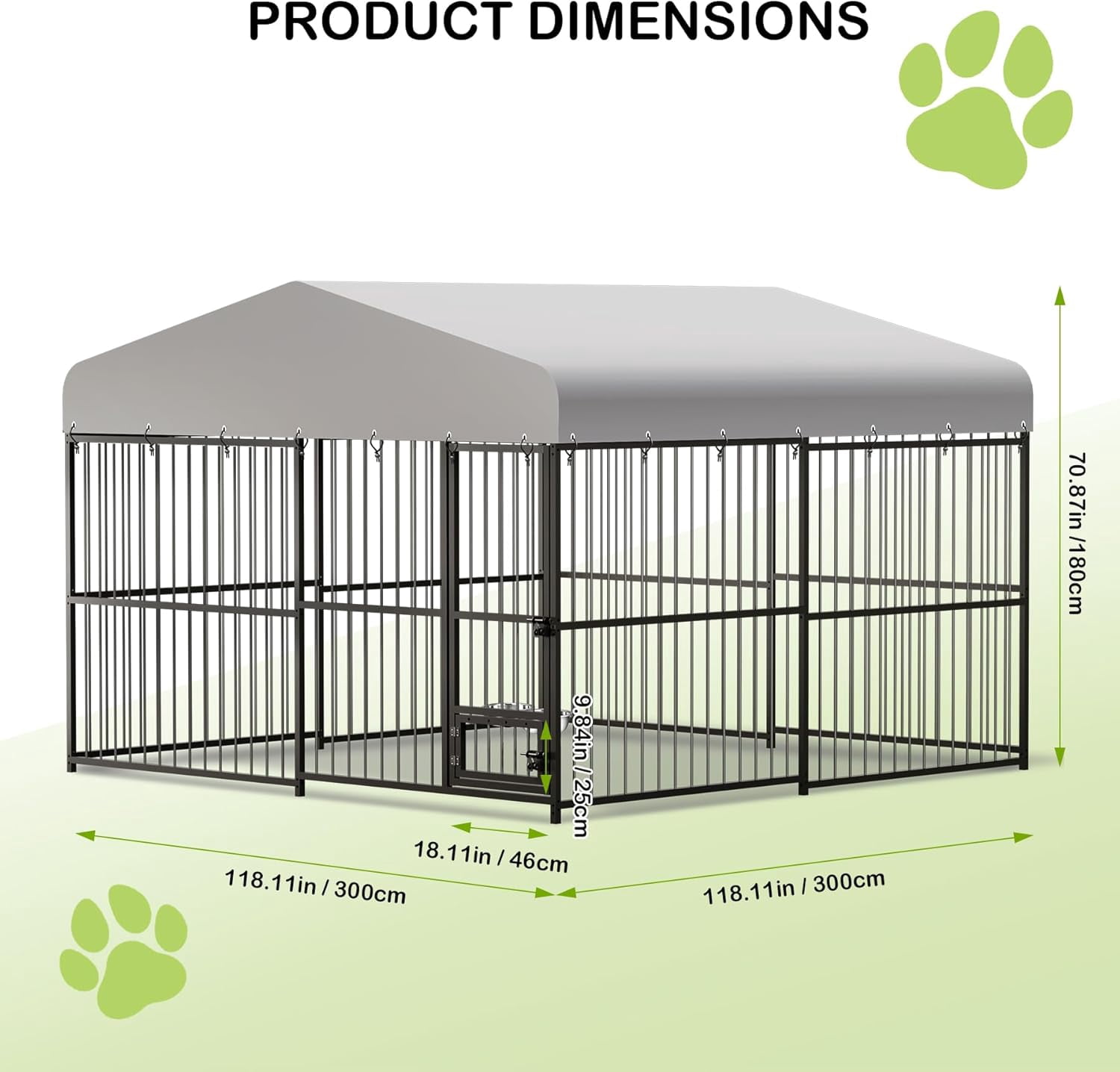 Lumiparty 10x10x6 FT Large Dog Kennel Outdoor, Heavy-Duty Outdoor Dog Cage with Lock and Waterproof Roof, Swivel Stainless Steel Feeding Bowl- Easy Assembly for Medium & Large Dogs