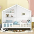 thumbnail image 3 of Harper & Bright Designs Twin Size House Bed with Storage Shelves and Rails, Wood Kids Montessori Bed Frame with Window and Sparkling Light Strip on The Roof for Boy Girls, White, 3 of 12