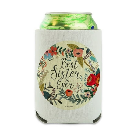 Best Sister Ever Floral Can Cooler - Drink Sleeve Hugger Collapsible Insulator - Beverage Insulated