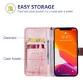thumbnail image 5 of Allytech Wallet Case for iPhone 13 5G 6.1 inch 2021, Slim Premium Embossed Tree Cat Flowers PU Leather Flip Kickstand Magnetic Snap Hand Strap Case for iPhone 13 2021, Rosegold, 5 of 6