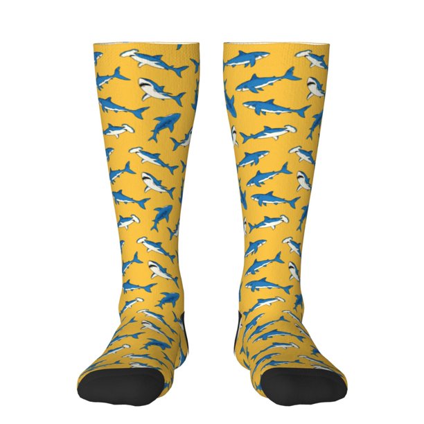 Fotbe Shark Print Calcetas Divertidas Estampadas para Hombre y Mujer, Calcetas de Algodón hasta la Rodilla para Caminar, Correr, Enfermería y Embarazo