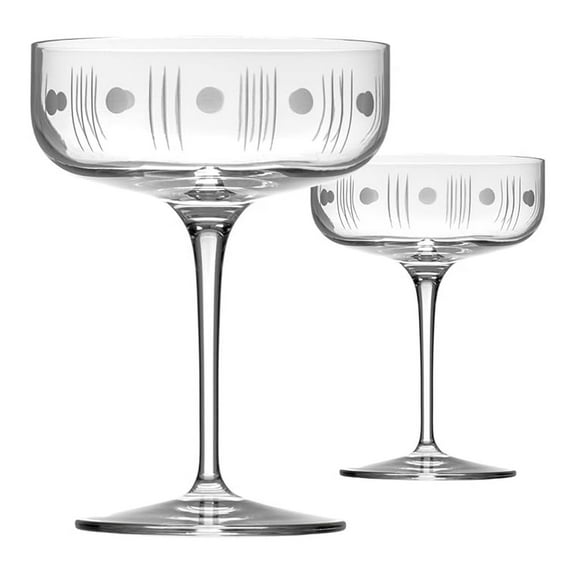 Mid-Century Modern Coupe Glasses - 10.25oz Cocktail Glasses (Set of 2) - Lead-Free, Engraved in USA
