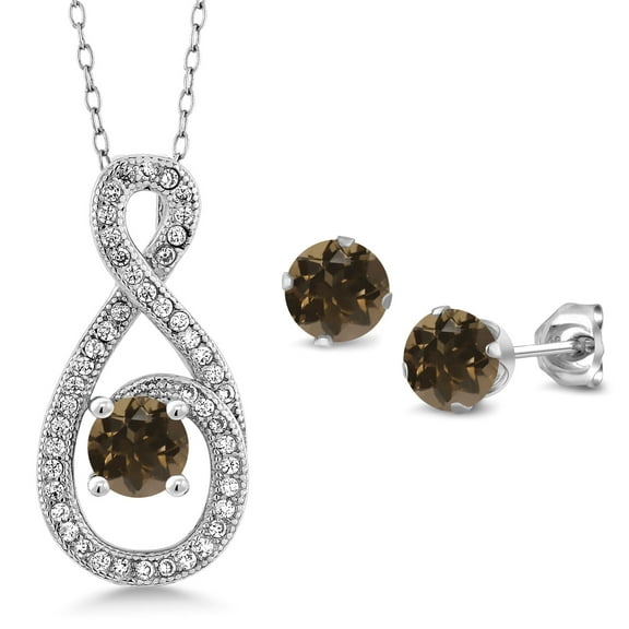 Gem Stone King 2.10 Ct Brown Smoky Quartz 925 Sterling Silver Pendant and Earrings Jewelry Set