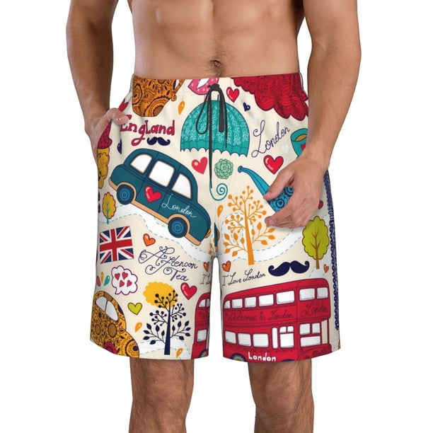 Fotbe London Symbols Trajes de Baño Estampados para Hombre, Shorts de Verano de Secado Rápido, Ropa de Playa, Bañadores-Small