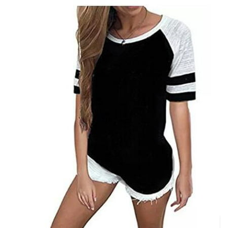 Stripe Tunic Top Shirt - Summer Blouses For Womens Casual Short Sleeve T-Shirt Casual Round Neck Tunic Tops Loose Stripe T Shirts