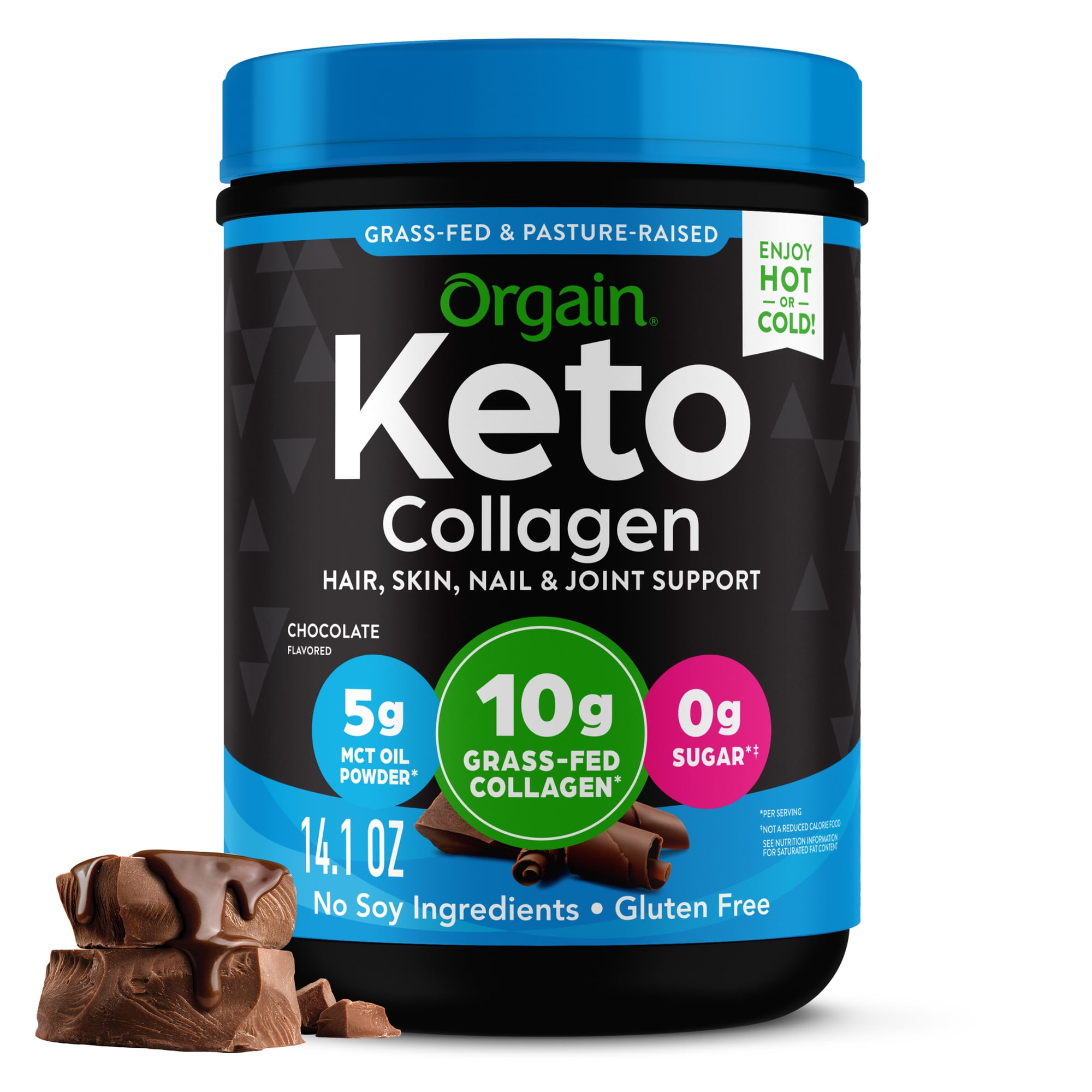 Orgain Keto Collagen Protein Powder, 10g Grass-Fed Collagen, 5g MCT Oil, Chocolate, .88lb