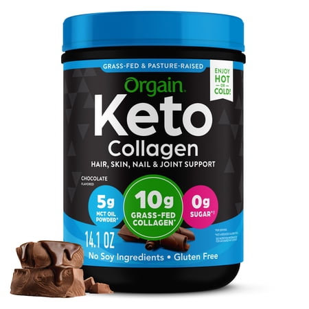 Orgain Keto Collagen Protein Powder, 10g Grass-Fed Collagen, 5g MCT Oil, Chocolate, .88lb