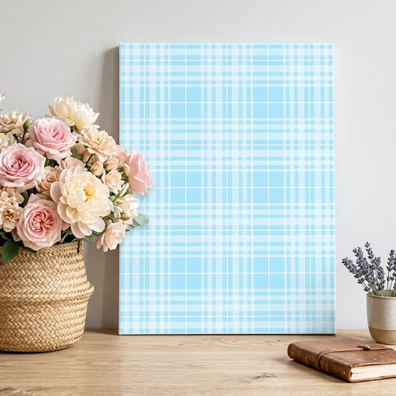 Sky Blue Plaid Canvas Wall Art for Living Room, Romantic Pastel Blue Stripes Checks Grid Rustic Poster Print Painting for Bedroom Office Home Decoration Wall Pictures Prepare To Hang 16"x24"
