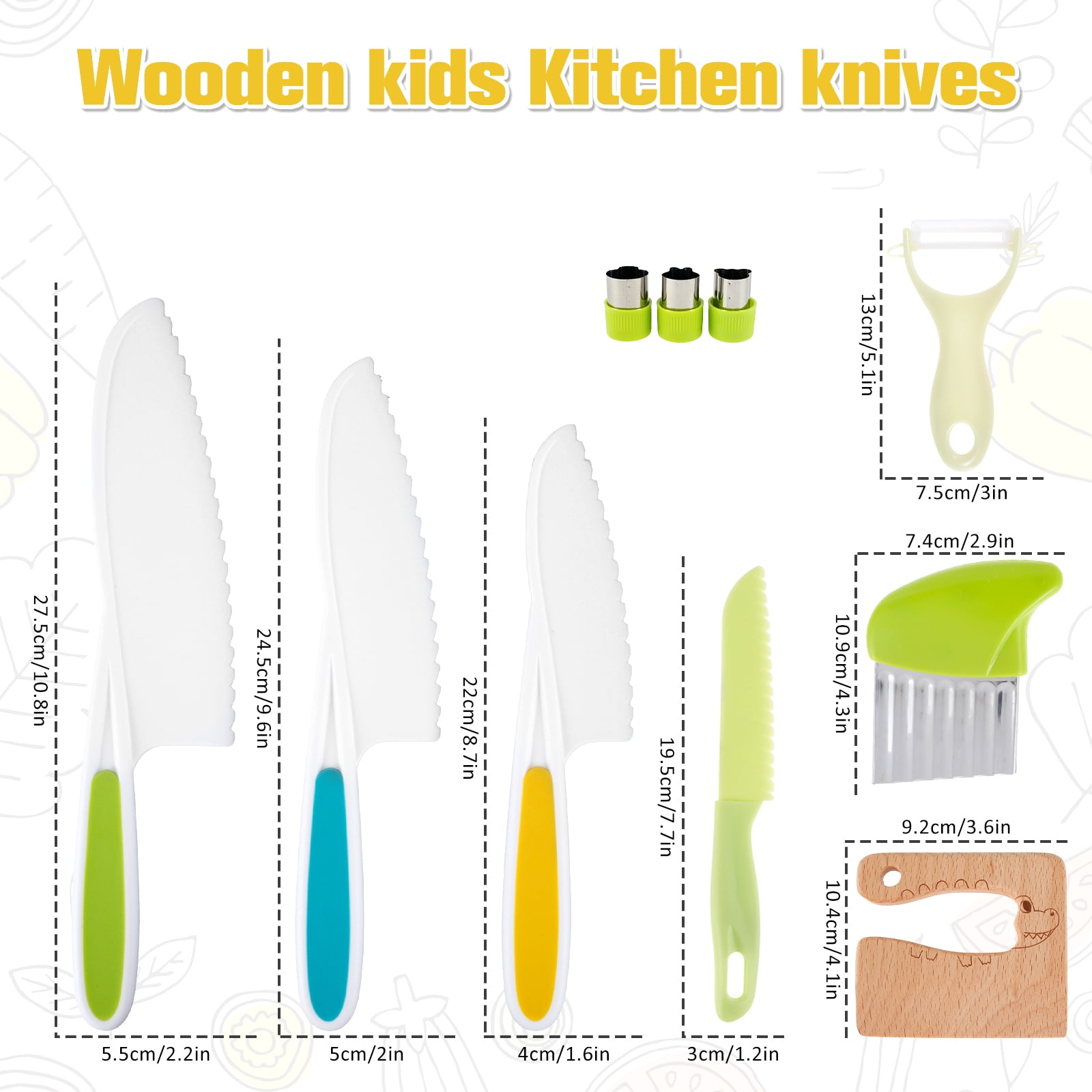 Wooden Knife Set * Plastic Knife Set Includes Cute Pattern Wooden