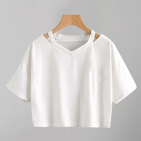 Cropped Tops Solid Color Everyday T Shirts Short Shoulder T Shirts Summer Casual Tops Dark Shirt for Women Short Sleeve Athletic Shirt Women Ladies Shirt Long Sleeve Space T Womens Summer Shirt