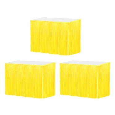 3 Pcs 29x108 Inch Light Yellow Metallic Foil Fringe Tinsel Table Skirts