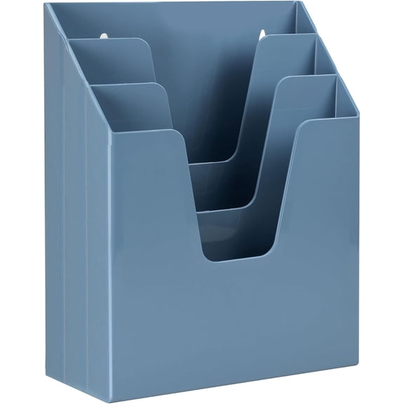 Acrimet Vertical Triple File Folder Holder Organizer, File Sorter (Plastic) (Solid Blue Color)
