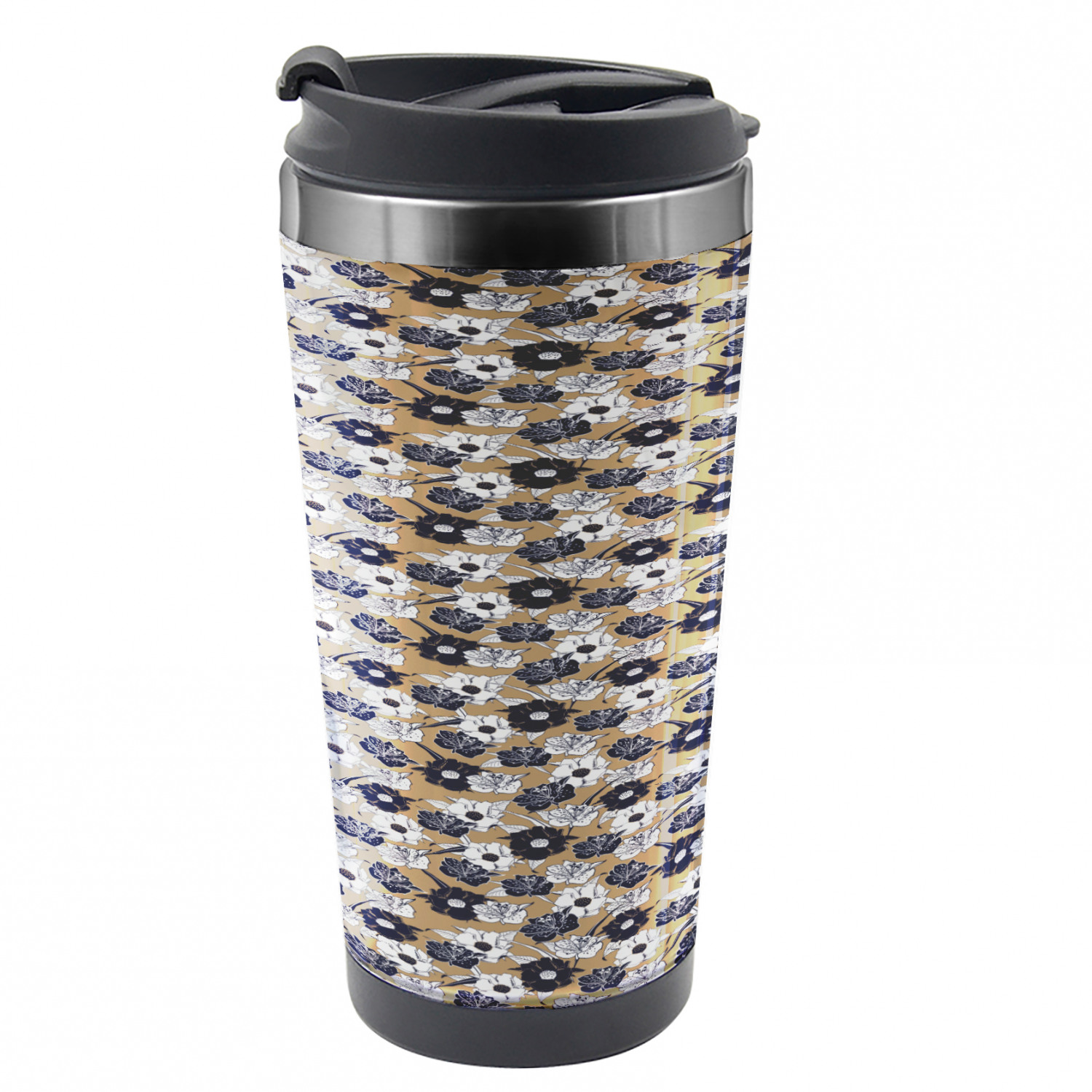 Flower Travel Mug, Blooming Flowers Feminine, Steel Thermal Cup, 16 oz