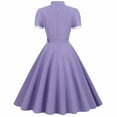 thumbnail image 5 of Summer Saving Wycnly Womens Dresses Empire Waist Flowy Pleated Swing A Line Vintage 1950S Graduation Dresses Summer Color Block V-Neck Short Sleeve Formal Midi Dress Purple l, 5 of 6