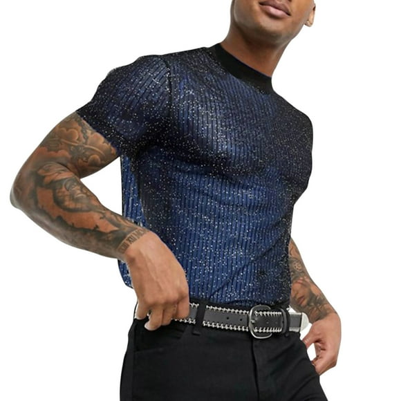 Ketyyh-chn99 Mens Tshirts Casual Under Shirts for Men 2024 Summer Free Short Sleeve Regular Fit Dress Shirt Casual Shirts Blue,3XL